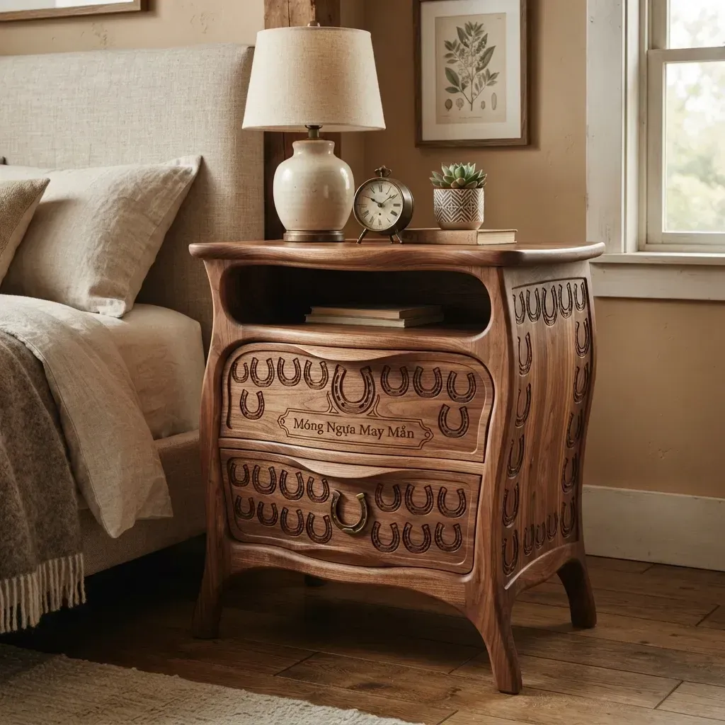 Wooden Nightstand Lucky Horseshoe Home Decor