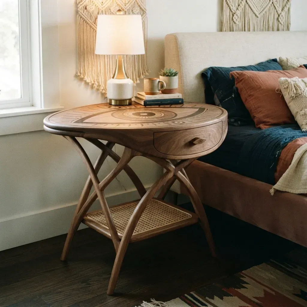 Wooden Nightstand Evil Eye Home Decor