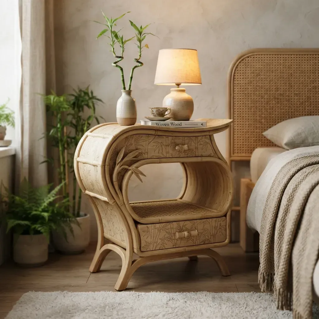 Wooden Nightstand Lucky Bamboo Home Decor