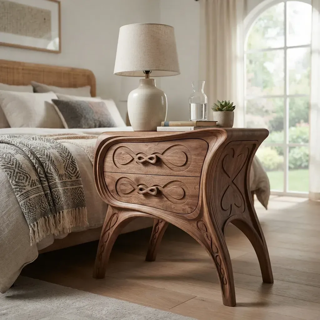 Wooden Nightstand Infinity Symbol Home Decor