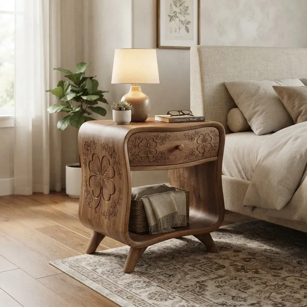 Wooden Nightstand Four-Leaf Clover Home Decor