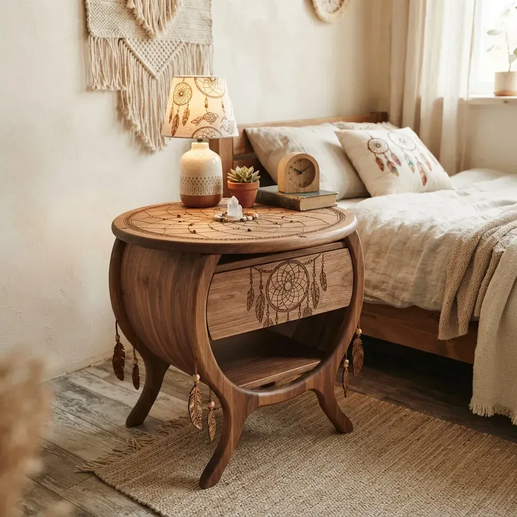 Wooden Nightstand Dreamcatcher Home Decor